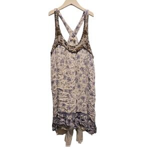 Altard State Dress Small Ivory Blue Floral Beaded Sleeveless Boho‎ Chic